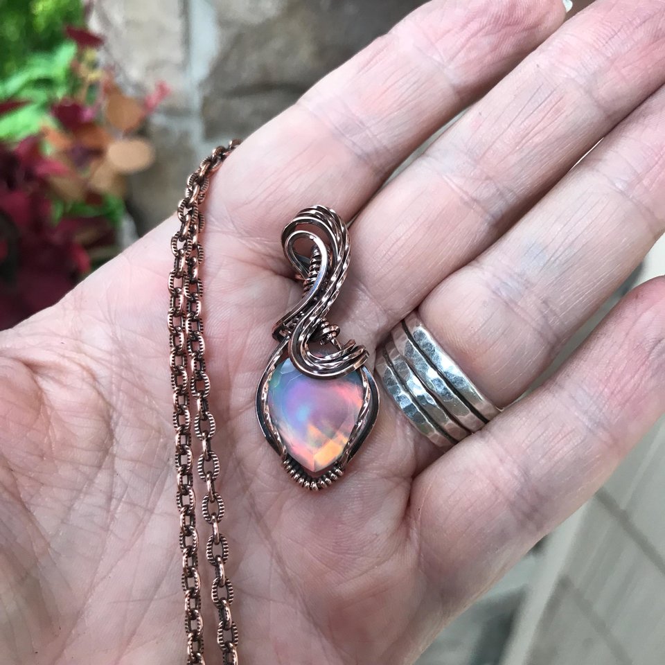 Aurora Opal Autumn Colors Copper Pendant