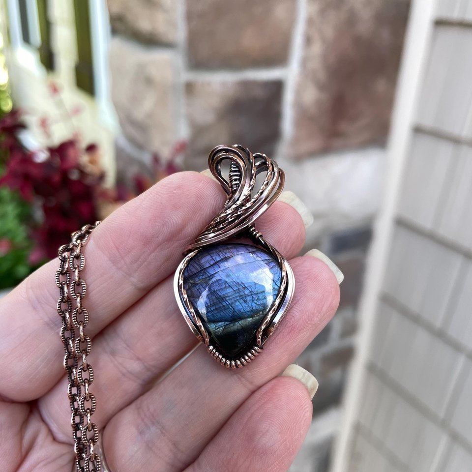 Purple Indigo Labradorite Copper Pendant