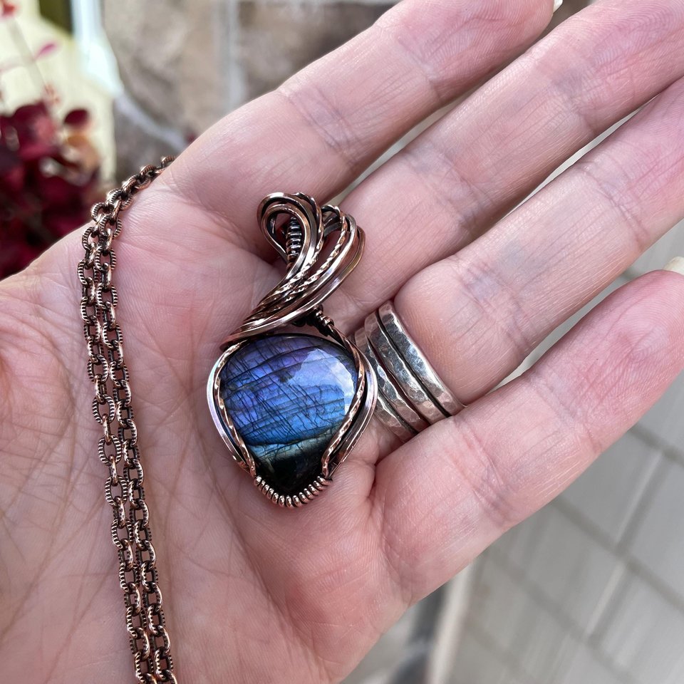 Purple Indigo Labradorite Copper Pendant