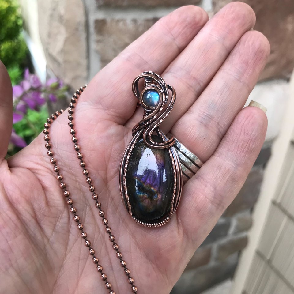 Purple Labradorite & Moonstone Copper Necklace