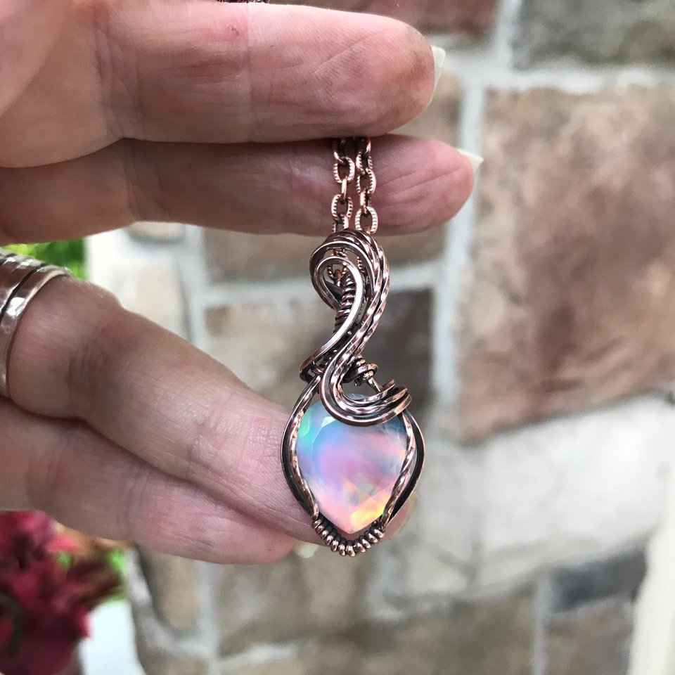 Aurora Opal Autumn Colors Copper Pendant