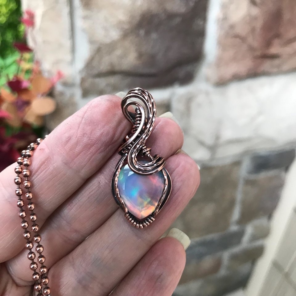 Aurora Opal Autumn Colors Copper Pendant