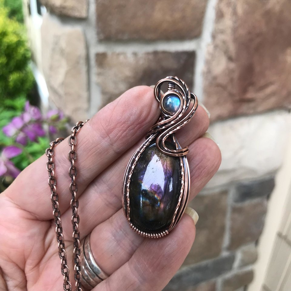 Purple Labradorite & Moonstone Copper Necklace