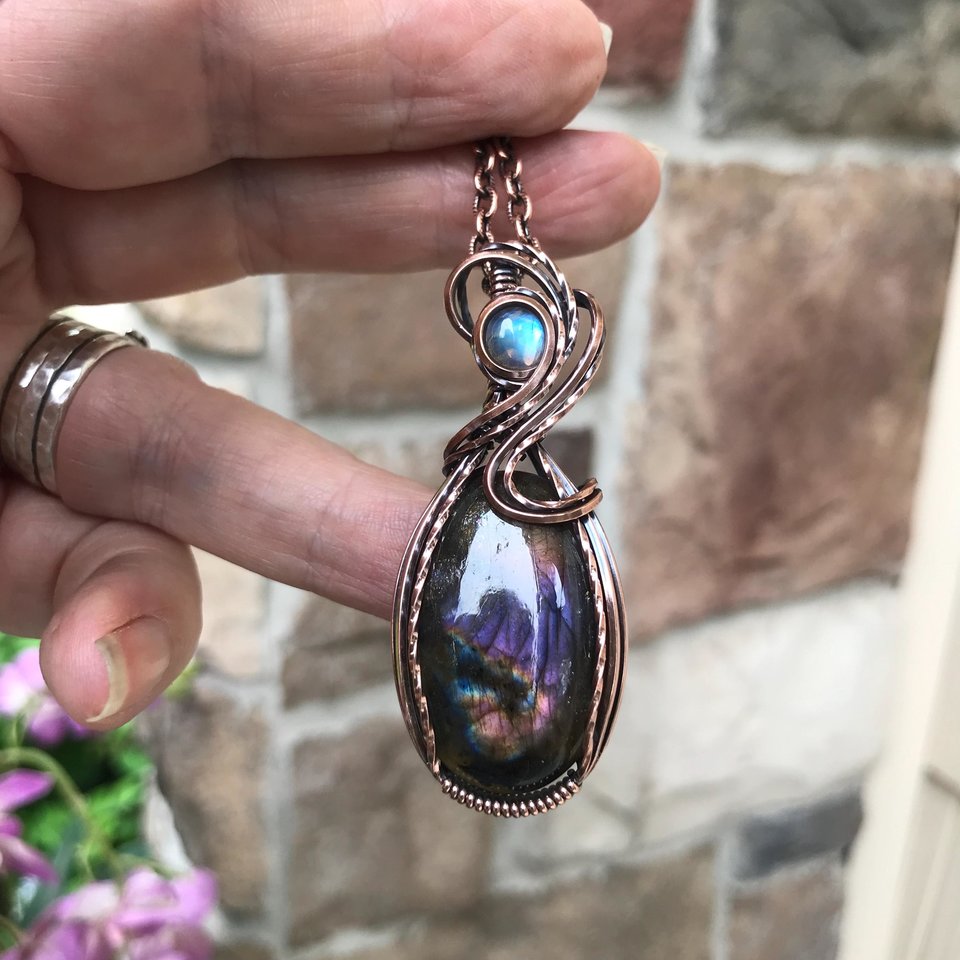 Purple Labradorite & Moonstone Copper Necklace