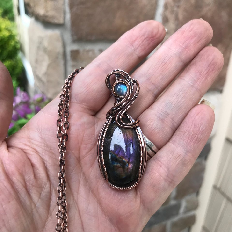 Purple Labradorite & Moonstone Copper Necklace