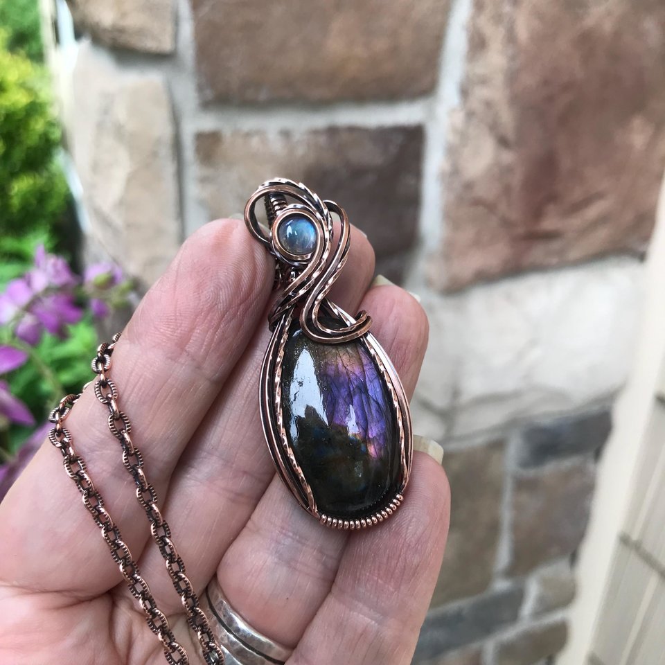 Purple Labradorite & Moonstone Copper Necklace