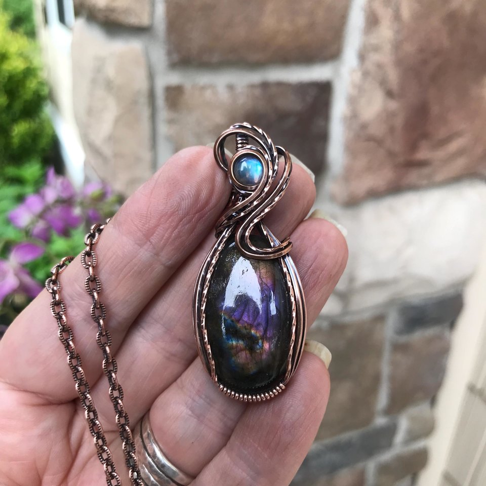 Purple Labradorite & Moonstone Copper Necklace
