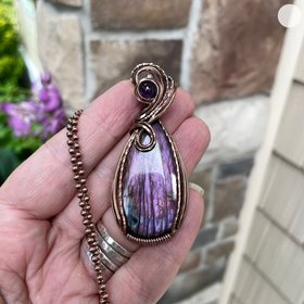 Purple Labradorite & Amethyst Copper Pendant