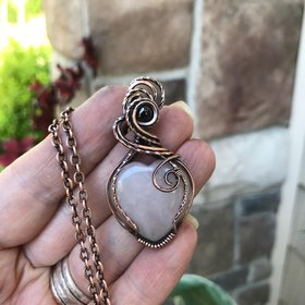 Rose Quartz & Garnet Heart Copper Pendant
