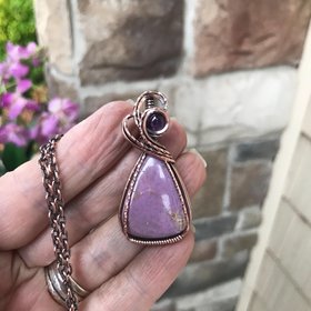 Phosphosiderite & Amethyst Copper Pendant