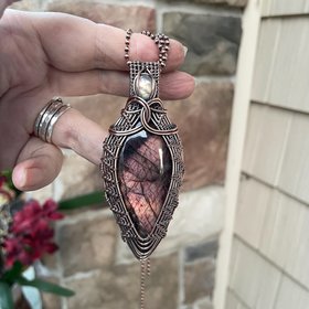 Maroon Labradorite & Moonstone Woven Necklace