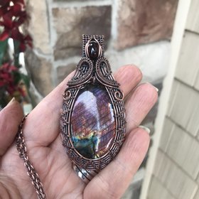 Pink Purple Labradorite & Garnet Woven Necklace