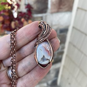 Cotton Candy Agate Druzy Oval Copper Necklace
