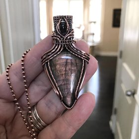 Mauve Pink Labradorite & Garnet Copper Pendant