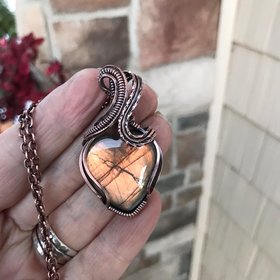 Golden Amber Labradorite Heart Copper Necklace