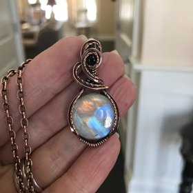 Rainbow Moonstone & Iolite Copper Necklace