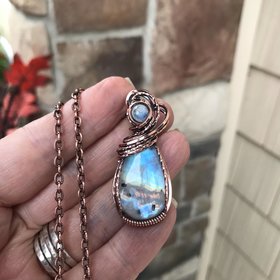 Rainbow Moonstone Copper Necklace
