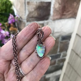 Aurora Opal Green Pink Copper Necklace