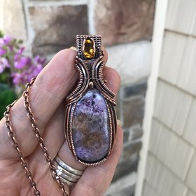 Charoite & Citrine Oval Copper Pendant