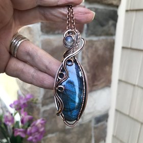 Blue Labradorite & Moonstone Slender Copper Necklace