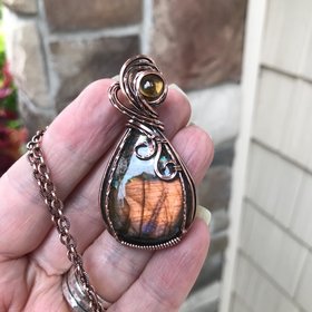 Orange Labradorite & Citrine Copper Pendant