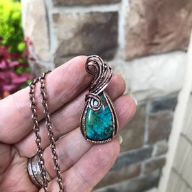 Chrysocolla Small Teardrop Copper Necklace