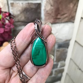 Malachite Criss Cross Copper Pendant