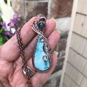 Larimar & Grandidierite Swirly Copper Necklace