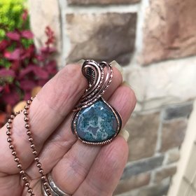 Moss Agate Small Teardrop Copper Necklace
