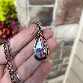 Purple Orange Labradorite Small Copper Necklace