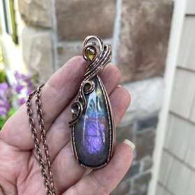 Purple Labradorite & Citrine Slender Copper Necklace