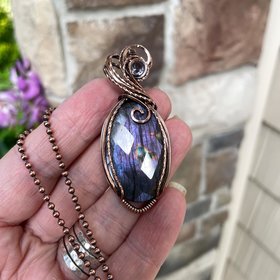 Purple Labradorite & Pink Amethyst Oval Copper Necklace