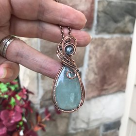 Aquamarine Swirly Copper Pendant