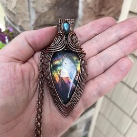 Rainbow Labradorite & Moonstone Woven Pendant