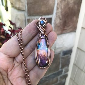 Purple Orange Rainbow Labradorite Copper Necklace