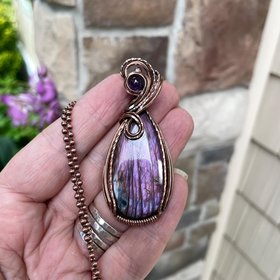 Purple Labradorite & Amethyst Copper Pendant