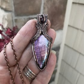 Purple Labradorite & Moonstone Copper Pendant with Weaving