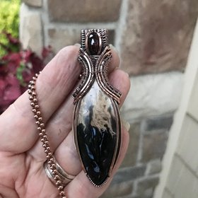 Petrified Palm Root & Garnet Copper Necklace with Weaving